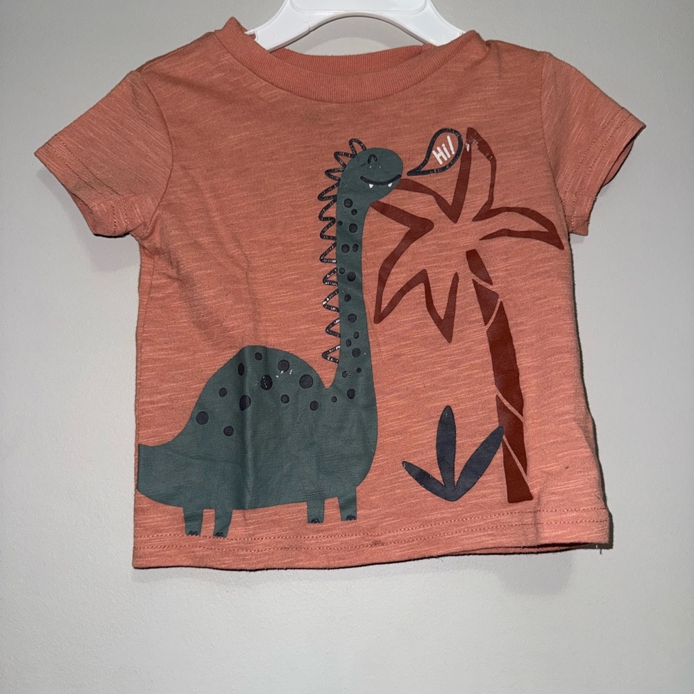 Orange and Green Dinosaur Graphic Short Sleeve Tee